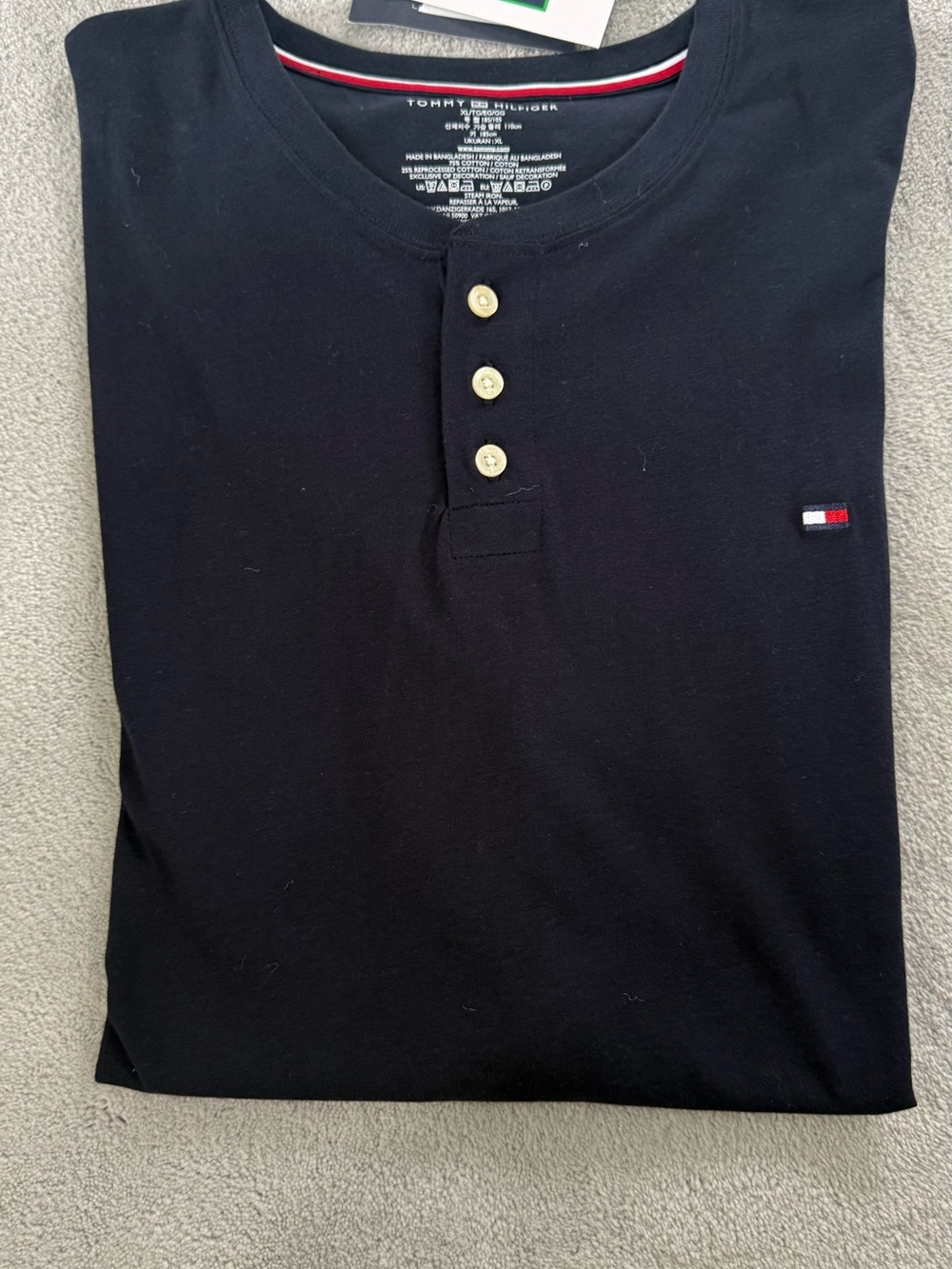 Tommy Hilfiger Black Henley with Flag Logo